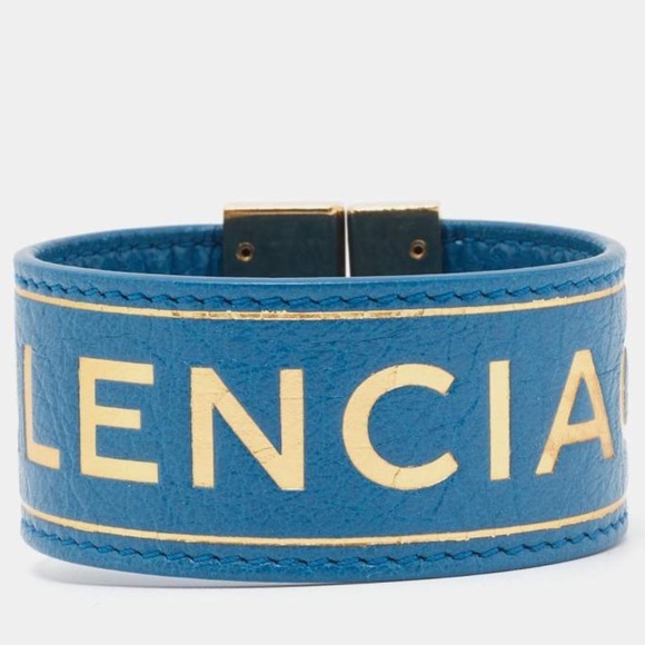 Balenciaga Blue and Gold Leather Cuff - Picture 1 of 6